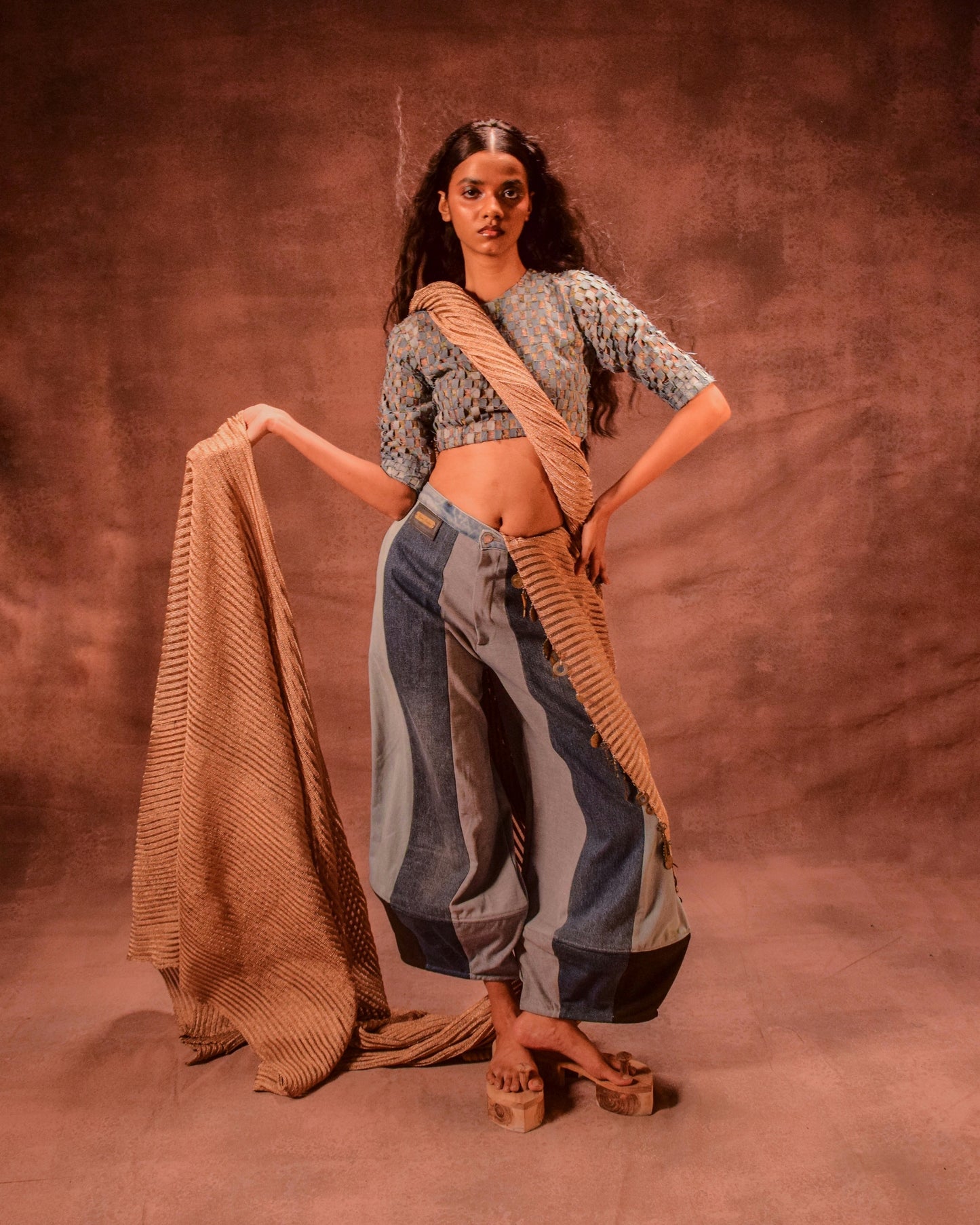 Metallic knit saree