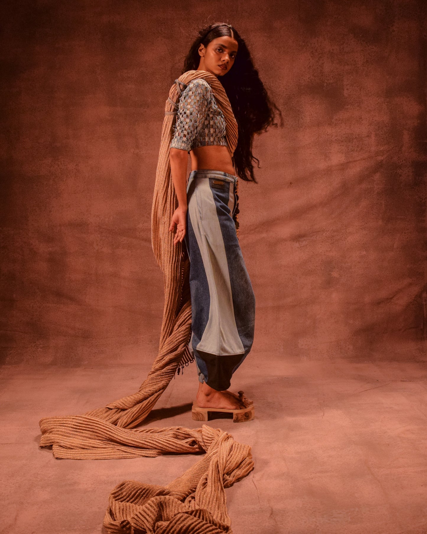 Metallic knit saree